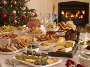 Boxing Day Buffet Lunch Christmas Tree and Log Fire
